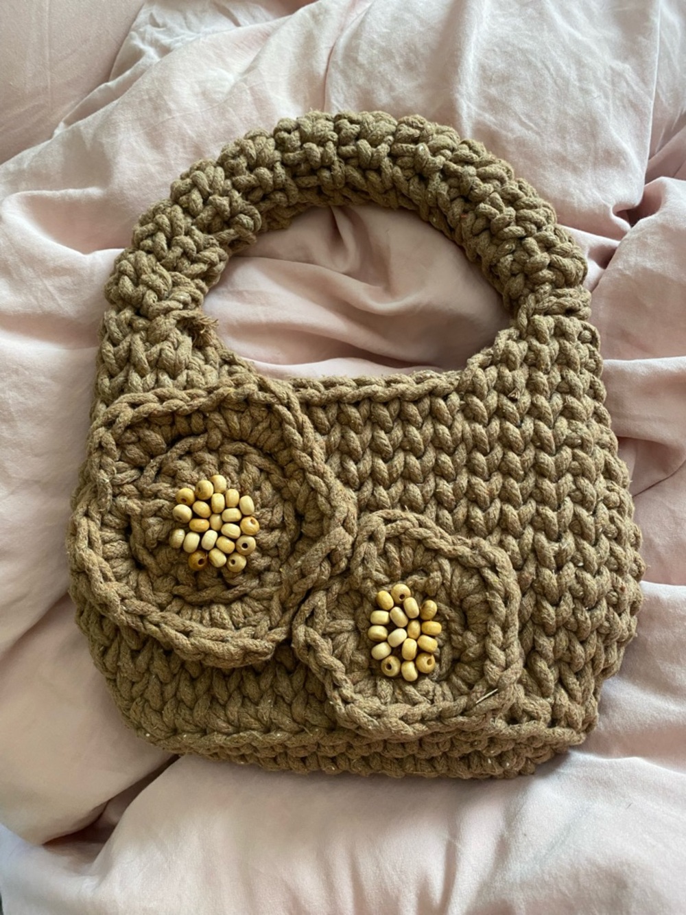 PatBO Olive Crochet Mini Bag with Bead Flower Accents